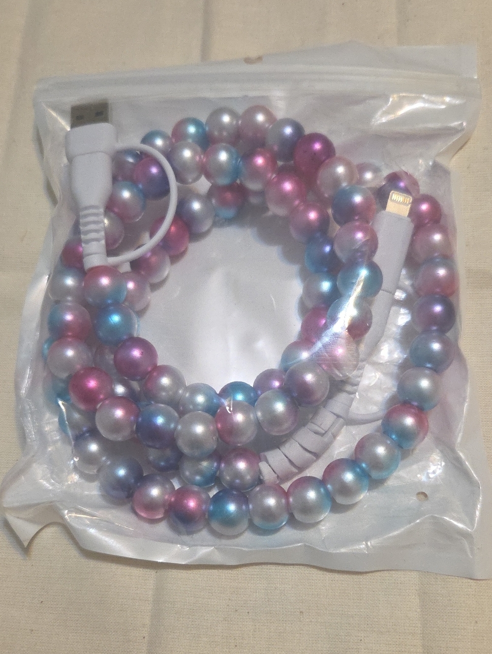 Universal Beaded Charging Cable - Multicolor Pearl Beads